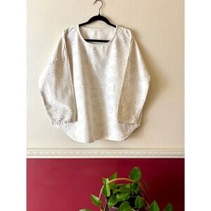 PO-EM Handwoven Cotton Everyday Top Cream Lavender OS Pockets Eco Lagenlook Airy